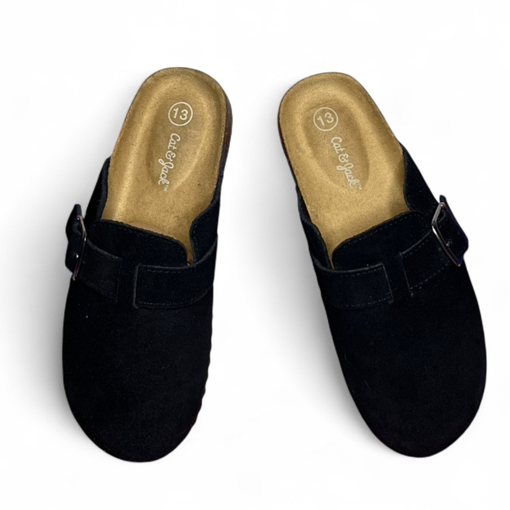 Kids Size 13 Shoes - Cat and Jack - Black Slip On Sandals - Closed Toe Shoes